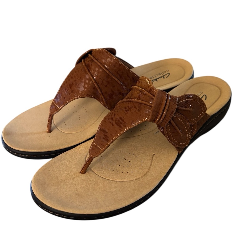 NIB Clarks Laurieann Rae Women's Thong Sandals Women’s Size 12 W Brown Print
